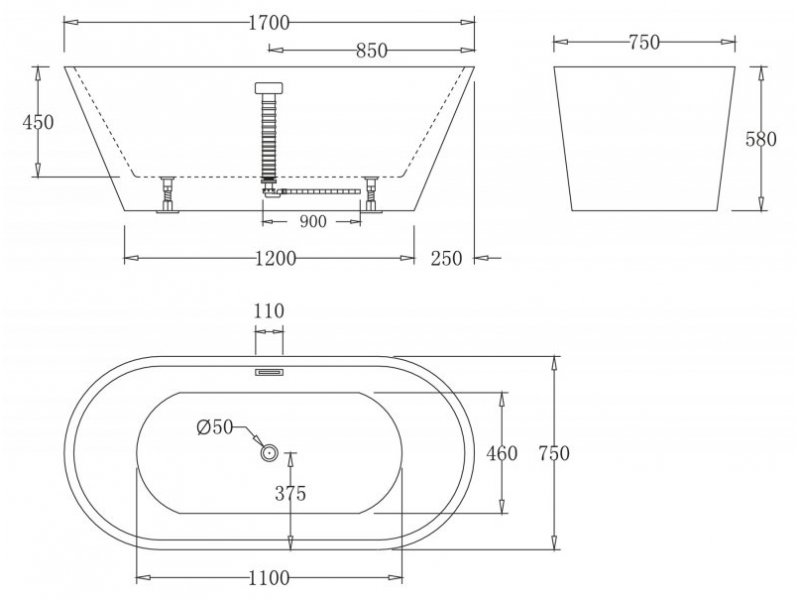 Купить Ванна акриловая BelBagno BB61-1700, 170 х 75 см