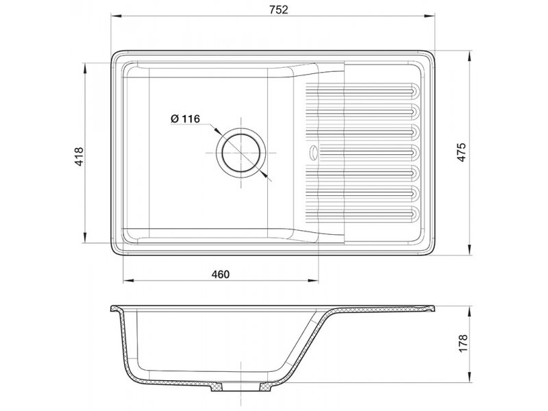 Купить Кухонная мойка GranFest Quarz Z 72, 75.2 x 47.5 см, серый