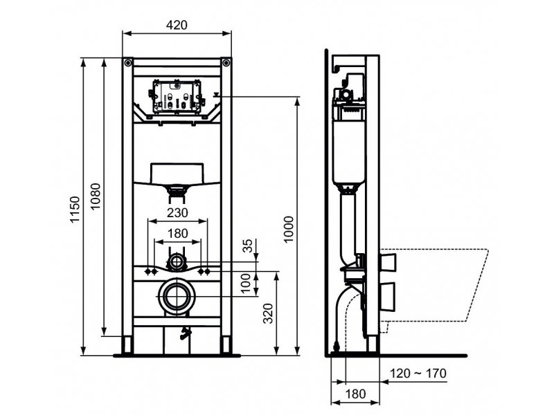 Купить Инсталляция Ideal Standard Prosys 120 P для подвесного унитаза, R009667