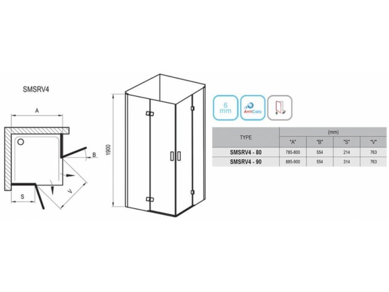 Купить Душевой уголок Ravak Smartline SMSRV4-90, профиль хром, витраж транспарент, 1SV77A00Z1