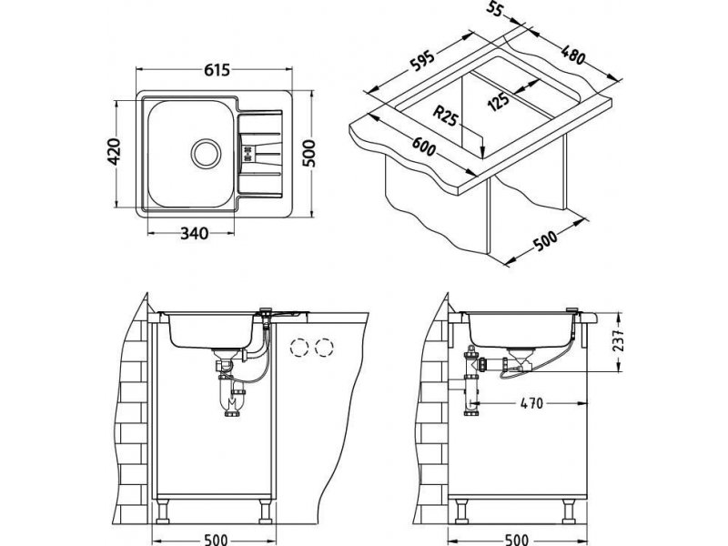 Купить Мойка кухонная Alveus LINE MAXIM 60 SAT-90 610 x 500 1089613