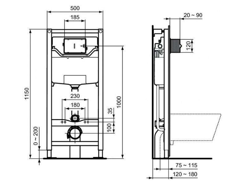 Купить Инсталляция Ideal Standard Prosys Frame 120 M с унитазом Connect Air Rimless K819501, сиденье микролифт, комплект, K819501PA15