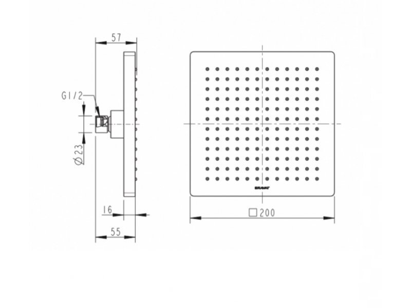 Купить Верхний душ Bravat Built-in P7078C-RUS, квадратный 20 см, 1 режим струи, без держателя, наружная резьба, хром