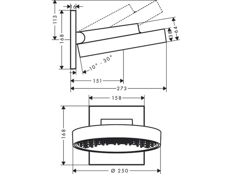 Купить Верхний душ Hansgrohe Rainfinity 26226000, 250x250 мм, 1 режим струи, с держателем, хром