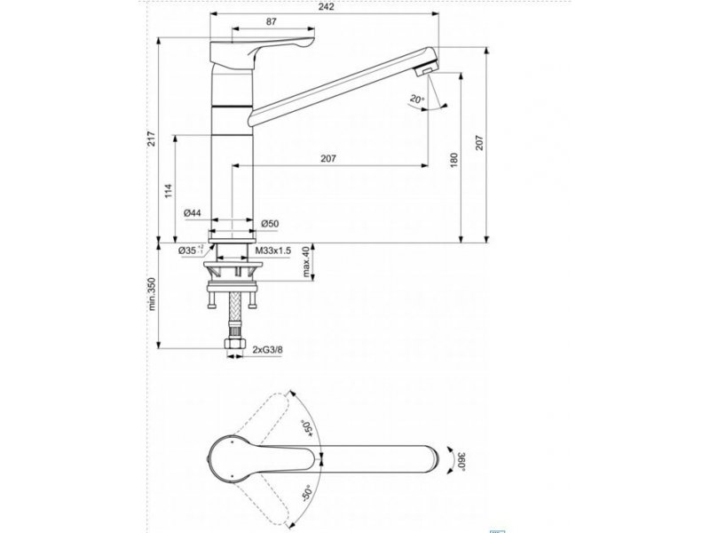 Купить Смеситель Ideal Standard Ceraplan III Alpha для кухонной мойки, бежевый/хром, BC813Q9