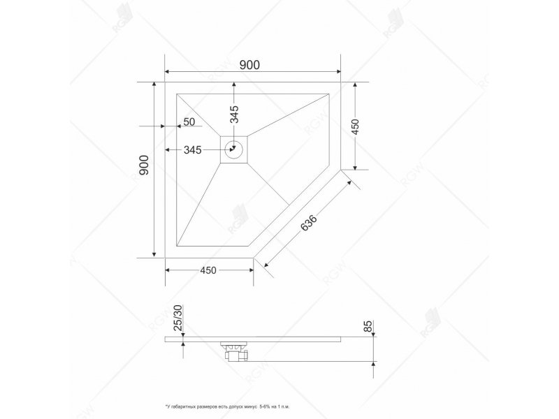 Купить Душевой поддон RGW ST/T-0099W 16155099-01 90 x 90 см, трапеция, цвет белый, из искусственного камня