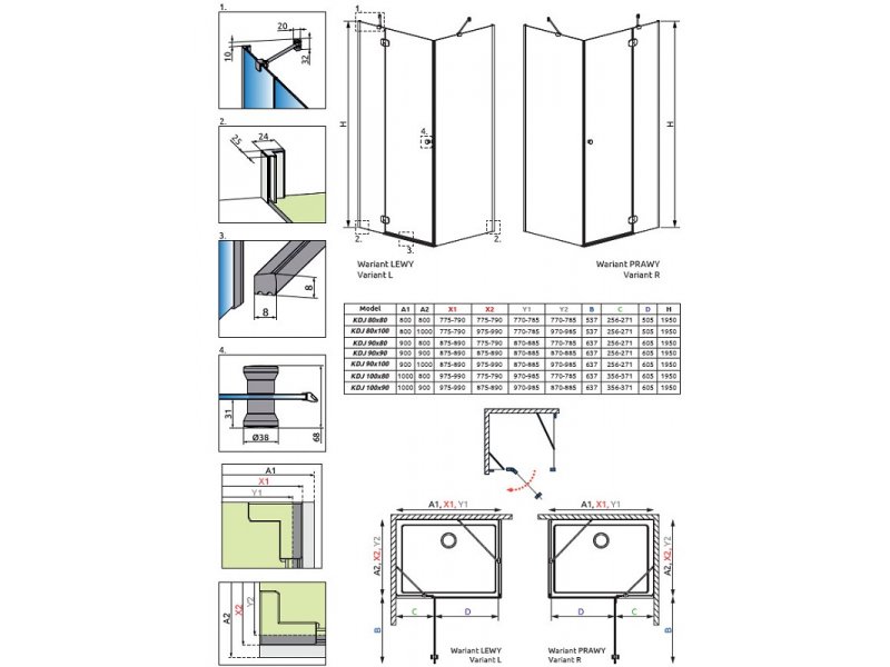 Купить Душевой уголок Radaway Torrenta KDJ 100х80L/R, 100 x 80 х 195 см, стекло прозрачное, профиль хром