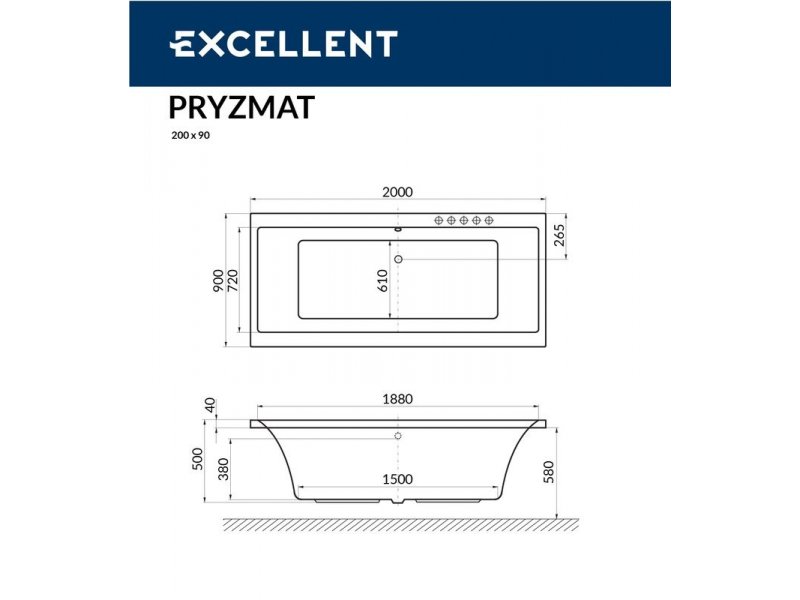 Купить Ванна гидромассажная Excellent Pryzmat 200 x 90 см, NANO, хром, каркас в подарок