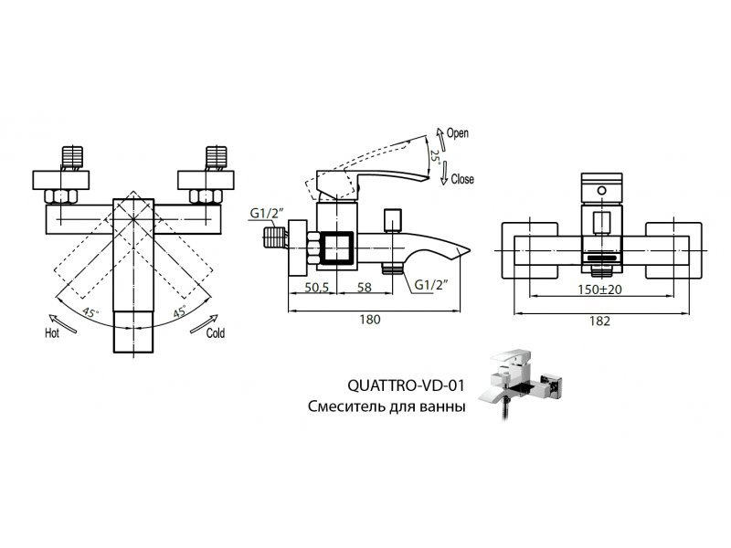 Купить Смеситель Cezares Quattro QUATTRO-C-VD-01 для ванны/душа