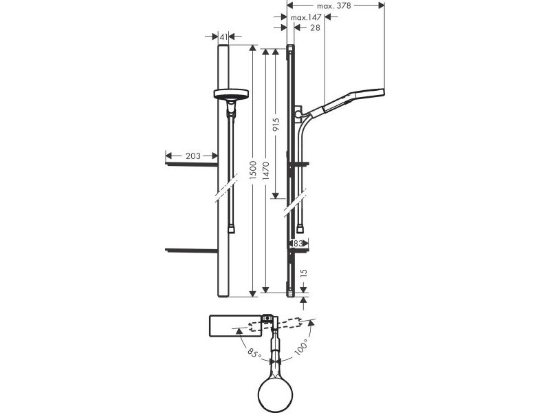 Купить Душевой набор Hansgrohe Rainfinity 130 3jet 27674000 Unica1500 Casetta EcoSmart, хром