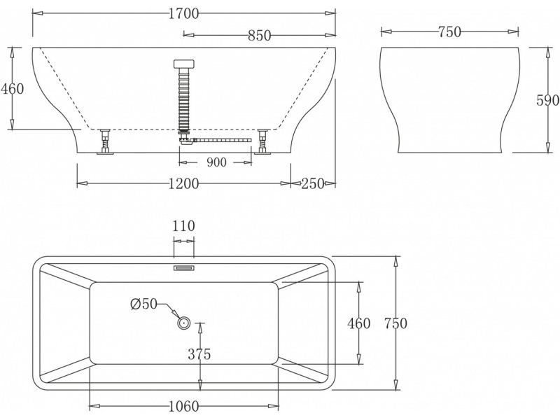 Купить Ванна акриловая BelBagno BB73-1700, 170 х 75 см