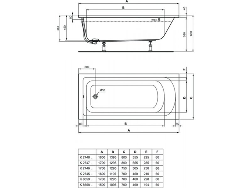 Купить Ванна акриловая Ideal Standard Hotline K865901 170 х 70 см