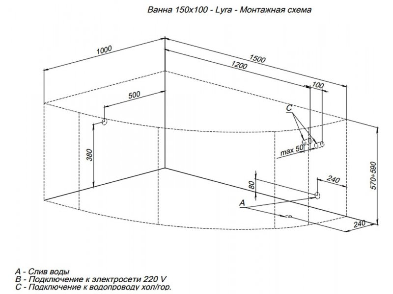 Купить Ванна акриловая Aquanet Lyra 150 x 100 см, белая, левая/правая (00254757/00254758)