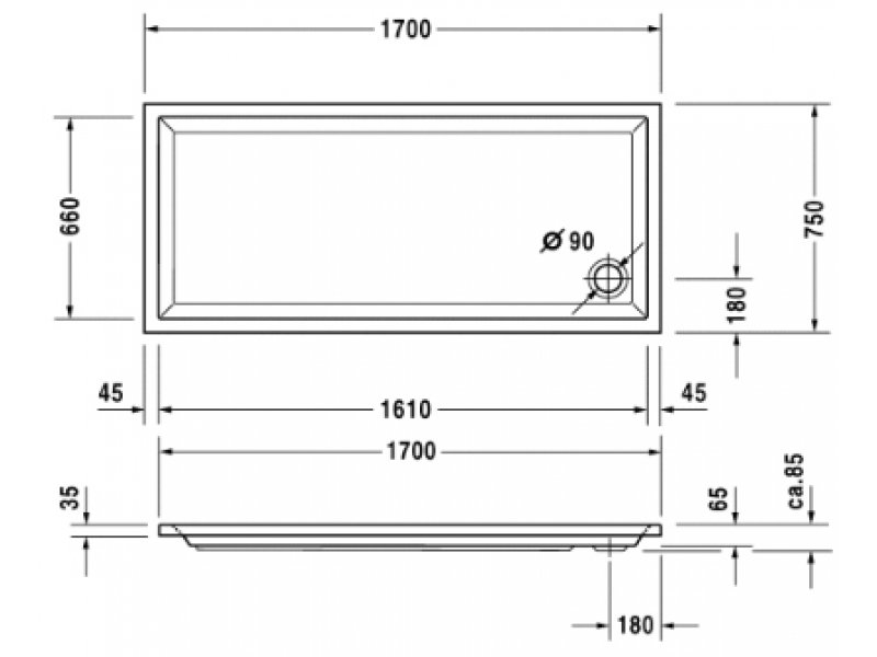 Купить Душевой поддон Duravit Starck 170 x 75 x h6,5 см, 720061000000000