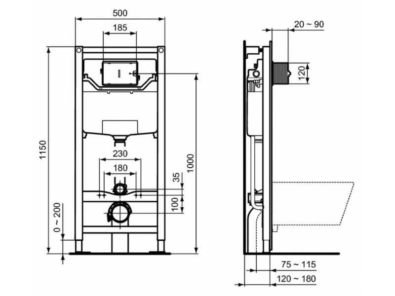 Купить Инсталляция Ideal Standard Prosys Frame 120 M с унитазом Connect Rimless E822301, сиденье микролифт, комплект, E8822301PC15