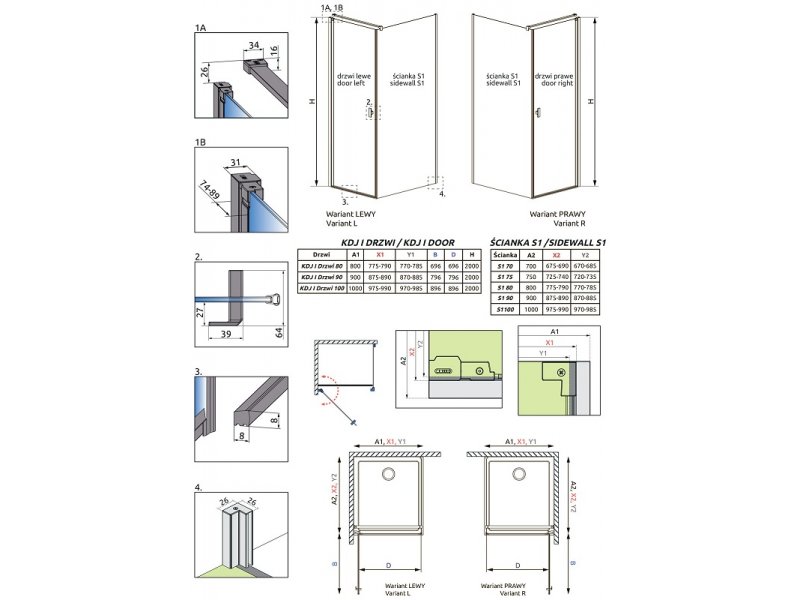 Купить Душевой уголок Radaway Nes 8 Black KDJ I, 90 x 90, левая дверь, стекло прозрачное, профиль черный