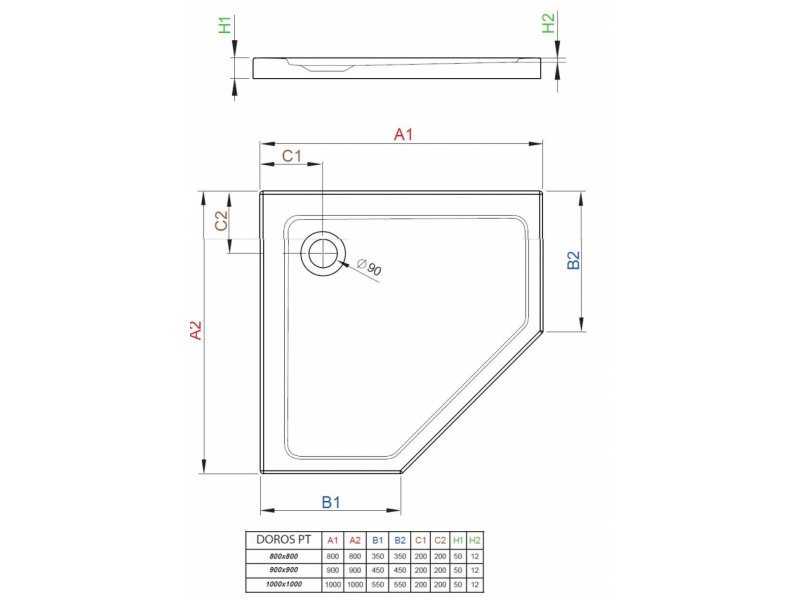 Купить Поддон для душа Radaway Doros PT, 80 x 80 см, пятиугольный, SDRPT8080-01