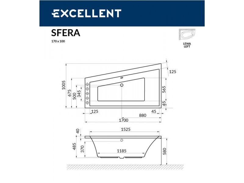 Купить Ванна гидромассажная Excellent Sfera 170 x 100 см, L RELAX, хром