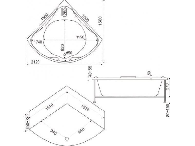 Купить Ванна акриловая Bas Ирис (Iris) 150 х 150 см