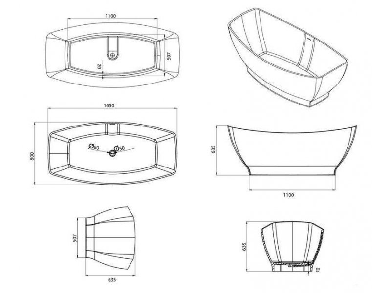 Купить Ванна из искусственного камня Aquanet Sunset TC-S93 198916, 165 x 80 см, цвет белый матовый