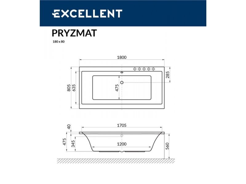 Купить Ванна гидромассажная Excellent Pryzmat 180 x 80 см, RELAX, хром, каркас в подарок