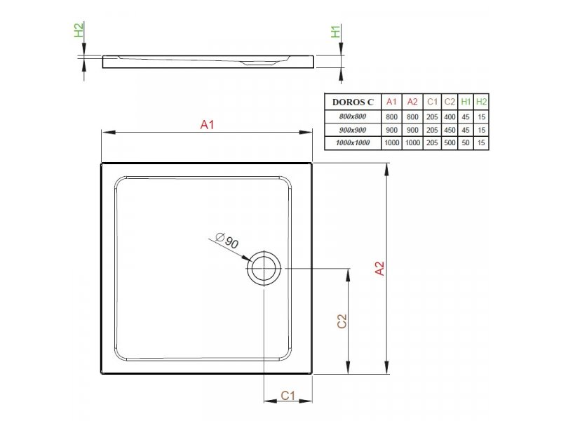 Купить Поддон для душа Radaway Doros Plus С900, 90 x 90 см, квадратный, SDRPC9090-01