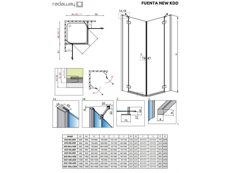 Купить Душевой уголок Radaway Fuenta New KDD 100 384062-01-01, 200 x 100 см, стекло прозрачное