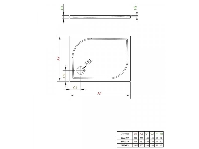 Купить Поддон для душа Radaway Delos D, 75 х 90 см, прямоугольный, 4D97514-03L/R