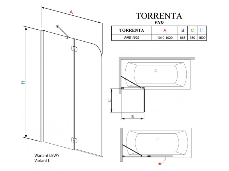 Купить Шторка на ванну Radaway Torrenta PND 100 прозрачное стекло L (201202-101NL)