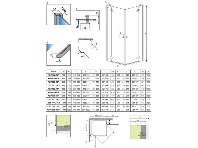 Купить Душевой уголок Radaway Almatea KDD 90L*90R, 90 х 90 х 195 см, стекло прозрачное, профиль хром, 32152-01-01N