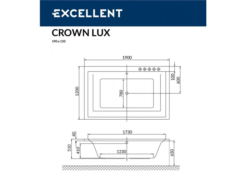 Купить Ванна гидромассажная Excellent Crown Lux 190 x 120 см, RELAX, хром, каркас в подарок