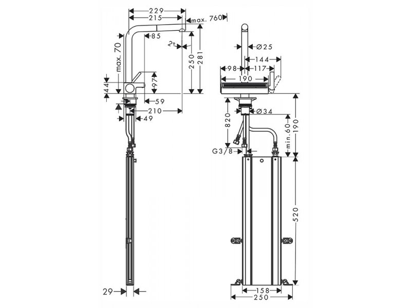 Купить Кухонный смеситель Hansgrohe Aquno Select M81, 73830000, ComfortZone 250, с вытяжным изливом, 2 режима струи, хром