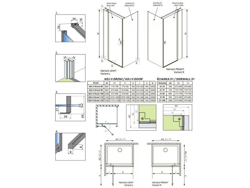 Купить Душевой уголок Radaway Nes KDJ II, 100 x 100 см, правая дверь, стекло прозрачное, профиль хром