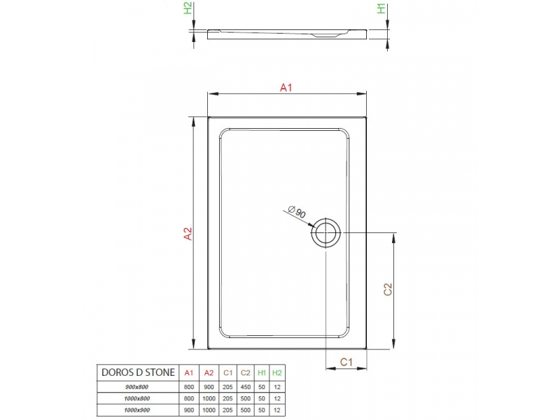 Купить Поддон для душа Radaway Doros D, 100 x 90 см, прямоугольный, SDRD1090-01-04S