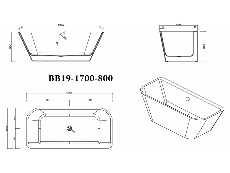 Купить Акриловая ванна BelBagno BB19-1700-800, 170 х 80 см