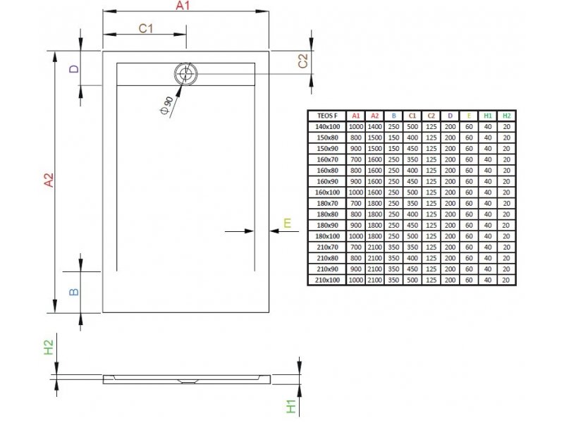 Купить Поддон для душа Radaway Teos F, 180 x 80 см, прямоугольный, HTF18080-04