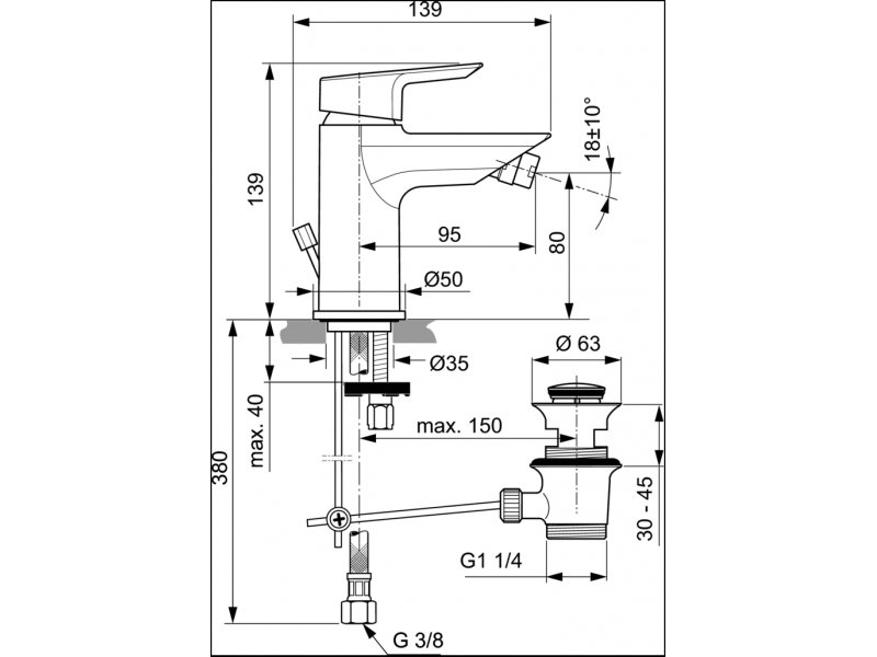 Купить Смеситель для биде Ideal Standard Tesi A6579AA с донным клапаном