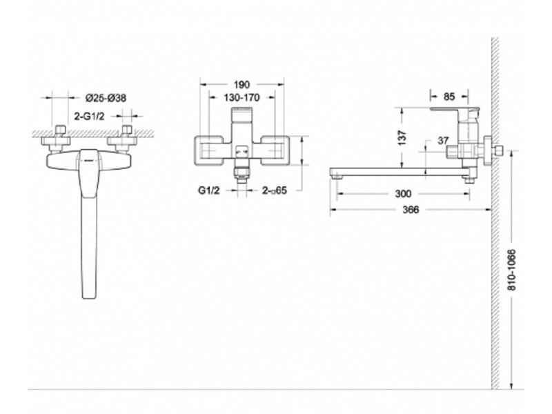 Купить Смеситель Bravat Riffle F672106C-L для ванны, длинный излив