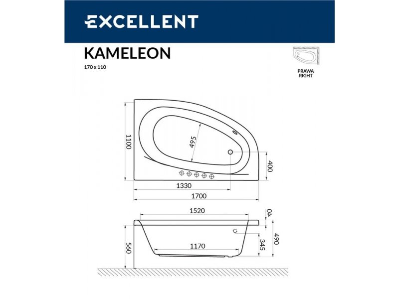 Купить Ванна гидромассажная Excellent Kameleon 170 x 110 см, P LINE, хром