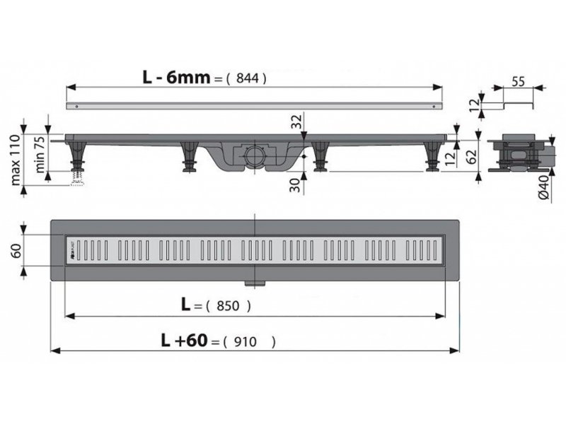 Купить Душевой лоток AlcaPlast APZ10-Simple 850 с решеткой и опорами (APZ10-850M)
