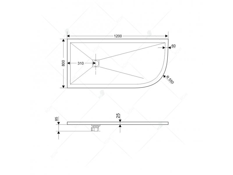 Купить Душевой поддон RGW ST/A L/R - 0128W 16154128-01L/R 80 x 120 см, асимметричный, цвет белый, из искусственного камня