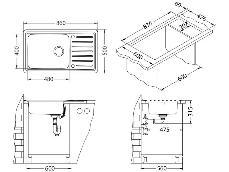 Купить Мойка кухонная Alveus Galeo 30 SAT 90 FI 1128554, 860 x 500 мм