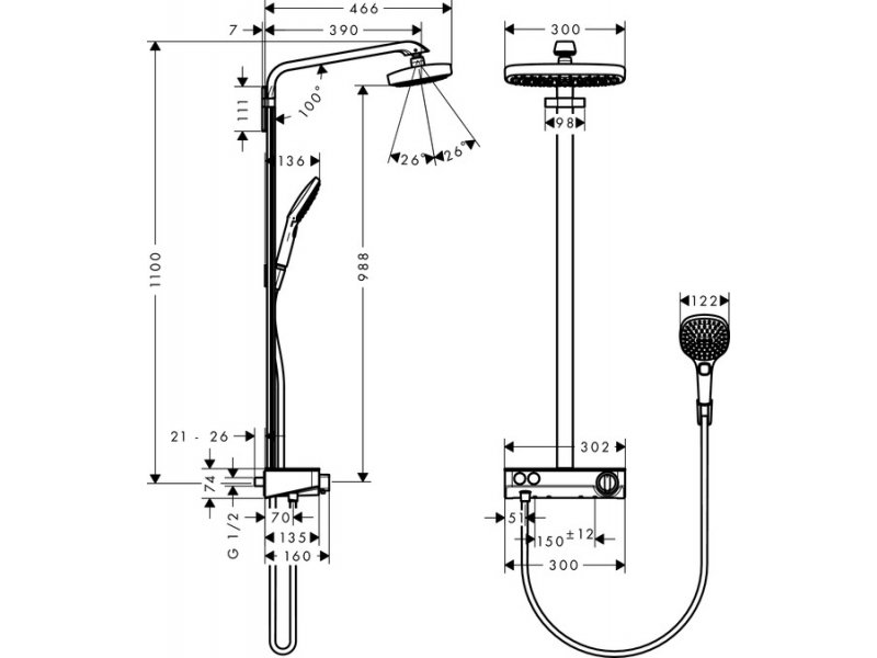 Купить Душевая система Hansgrohe Raindance Select E 300 2jet ST Showerpipe EcoSmart 27283000, хром