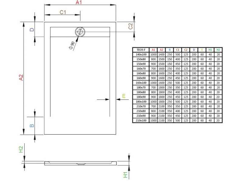 Купить Поддон для душа Radaway Teos F, 210 x 100 см, прямоугольный, HTF210100-64