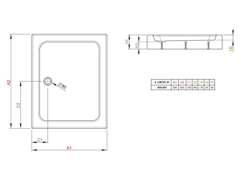 Купить Поддон для душа Radaway Laros D 80 x 90 см, прямоугольный, SLD8917-01