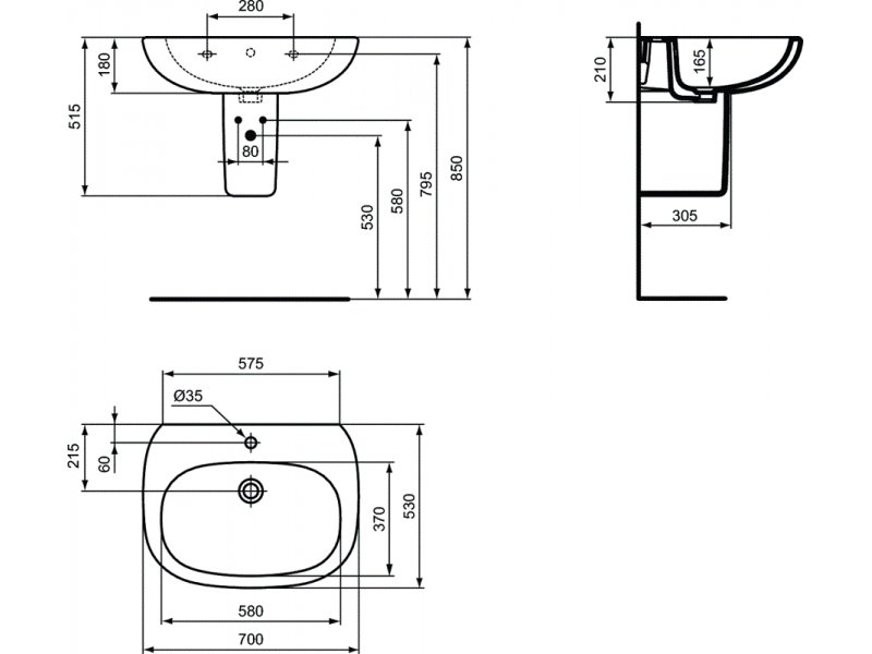 Купить Раковина Ideal Standard Tesi T351201 70 см