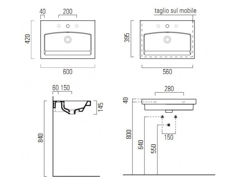 Купить Раковина GSI Losanga 758211, 60 x 42 x h16 см