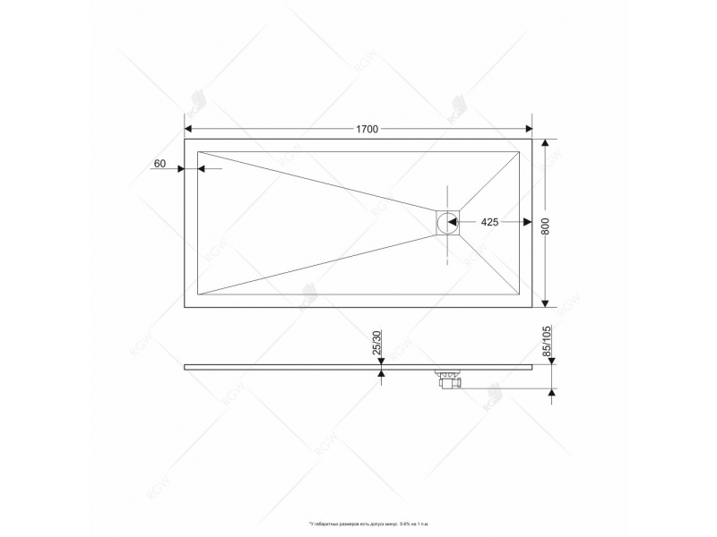 Купить Душевой поддон RGW ST-178W 16152817-01 80 x 170 см, прямоугольный, цвет белый, из искусственного камня