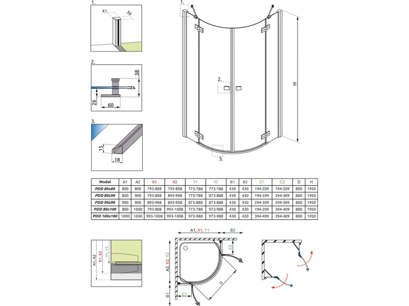 Купить Душевой уголок Radaway Almatea PDD/E 100 х 80 х 195 см, стекло прозрачное, профиль хром, 30542-01-01N