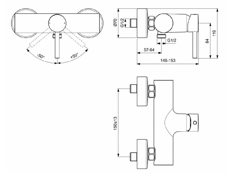 Купить Смеситель Ideal Standard Ceraline настенный для душа, черный, BC200U4